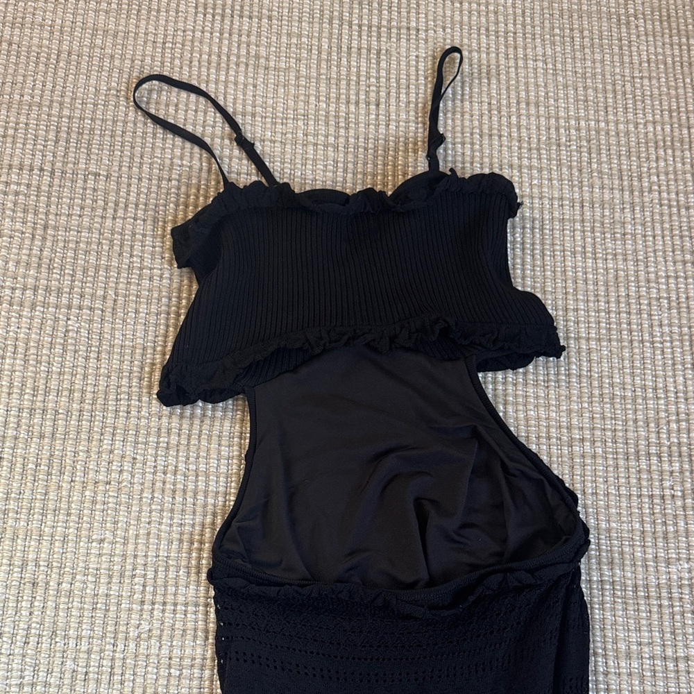 Misa Los Angeles Black Knit Crochet Dress with Cutout Details - Picture 6 of 7